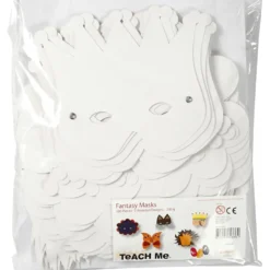 Masker av papp och elastiskt band, H: 15-20 cm, 230 g, vit, 100 mix./ 1 förp.