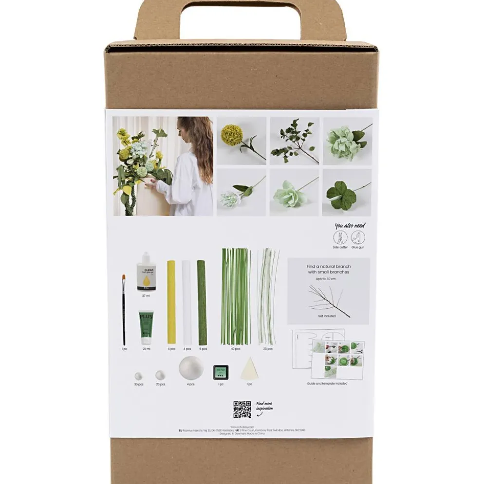 Maxi DIY Kit Kräppapper, Blombukett, ljusgrön, mörkgrön, pastellgrön, vit, 1 förp.