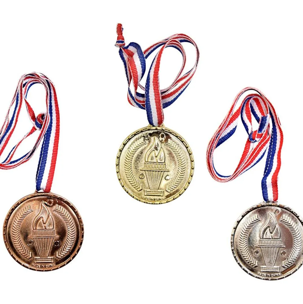 Medaljer, L: 40 cm, Dia. 5 cm, bronze, guld, silver, 12 st./ 1 förp.