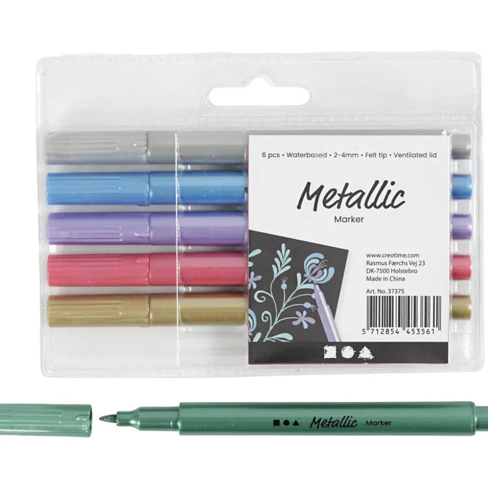 Metallictusch, spets 2-4 mm, metallicfärger, 6 st./ 1 förp.