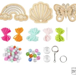 Mini DIY Kit Broderi, Fjäril, snäcka, regnbåge, mixade färger, 1 förp.