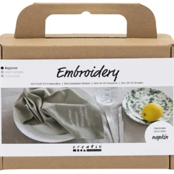 Mini DIY Kit Broderi, Servett, dusty grön, 1 förp.