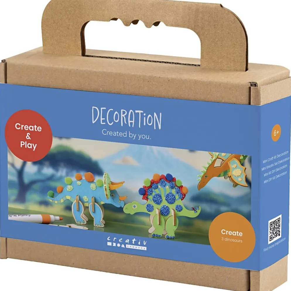 Mini DIY Kit Dekoration, Dinosaurie, blå, grön, orange, röd, 1 förp.