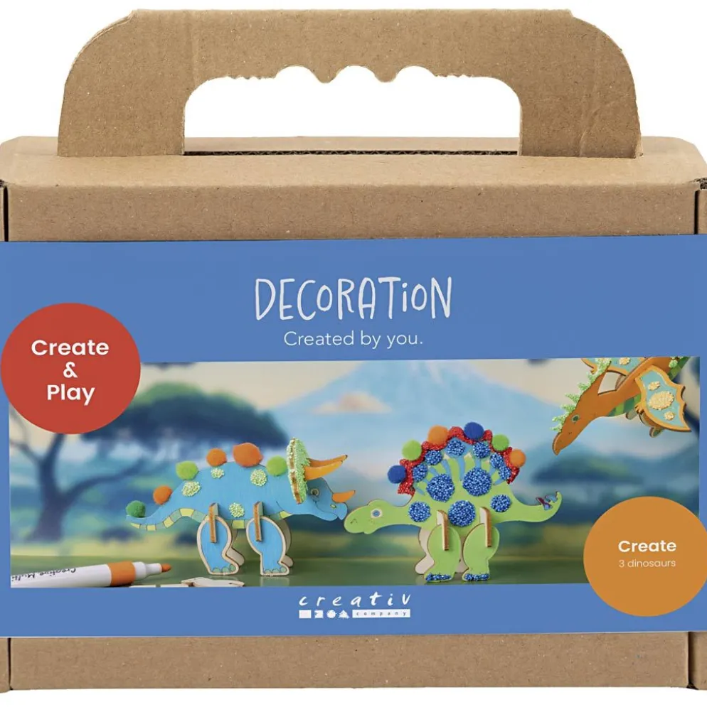 Mini DIY Kit Dekoration, Dinosaurie, blå, grön, orange, röd, 1 förp.
