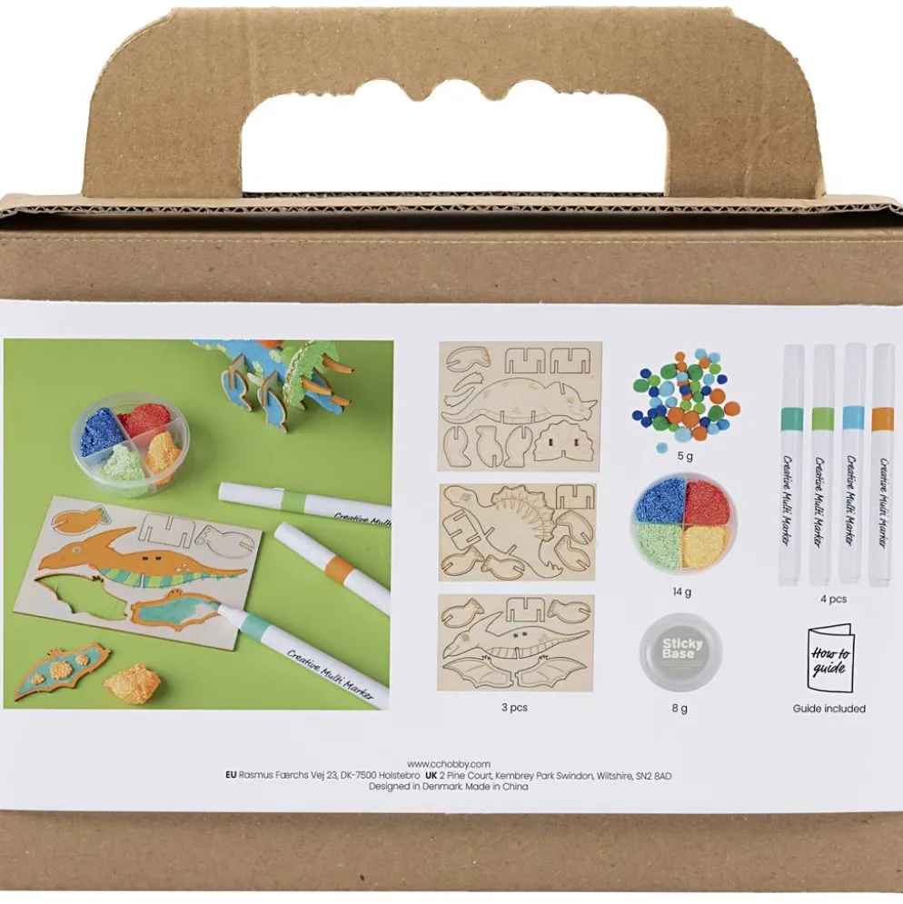 Mini DIY Kit Dekoration, Dinosaurie, blå, grön, orange, röd, 1 förp.