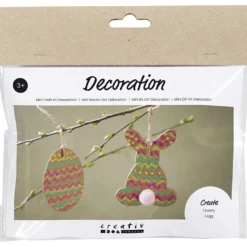 Mini DIY Kit Dekoration, Ägg och kanin, brun, grön, rosa, gul, 1 förp.