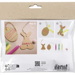 Mini DIY Kit Dekoration, Ägg och kanin, brun, grön, rosa, gul, 1 förp.