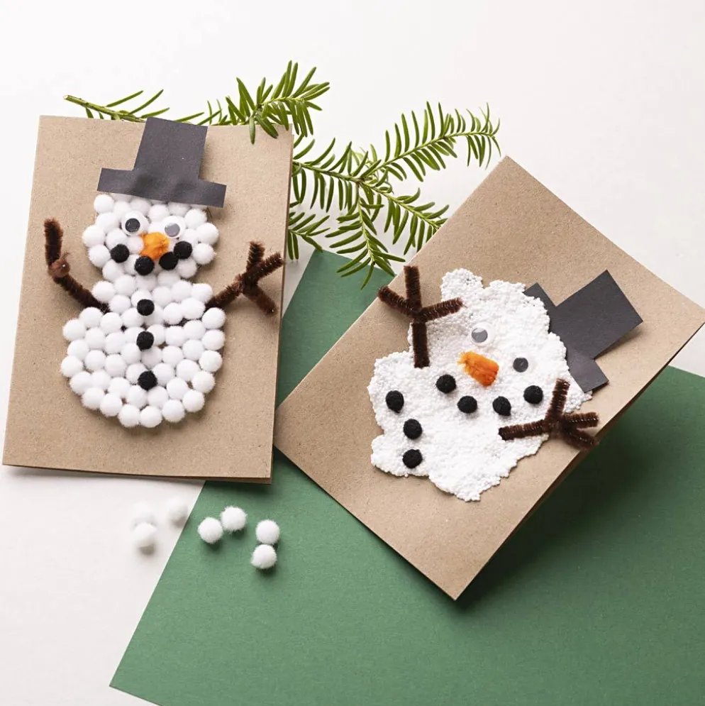 Mini DIY Kit dekoration, Julkort med snögubbar, svart, brun, mellanorange, vit, 1 förp.