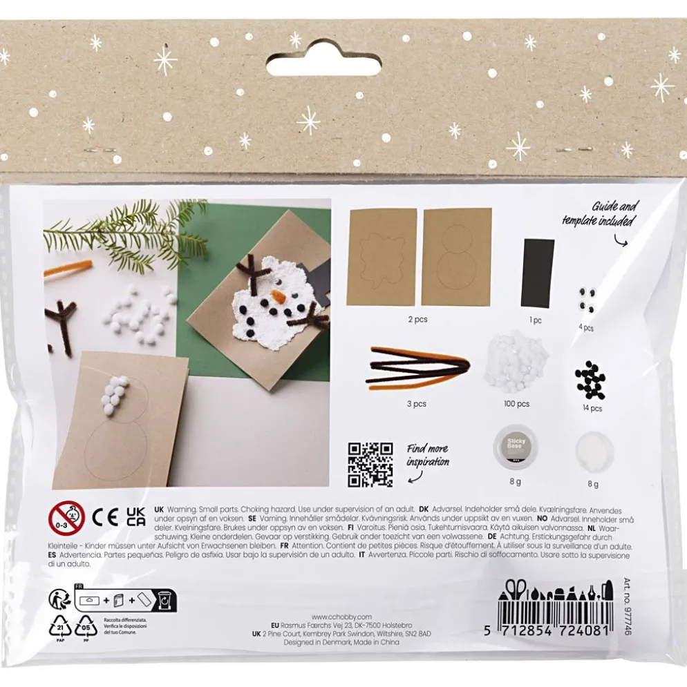 Mini DIY Kit dekoration, Julkort med snögubbar, svart, brun, mellanorange, vit, 1 förp.