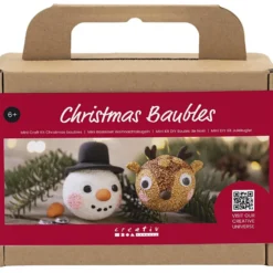 Mini DIY Kit Julgranskulor, Ren och snögubbe, 1 förp.
