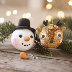 Mini DIY Kit Julgranskulor, Ren och snögubbe, 1 förp.