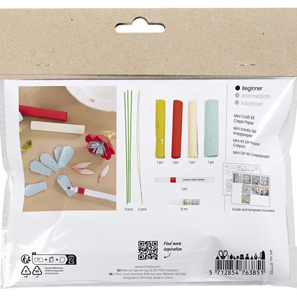 Mini DIY Kit Kräppapper, Kräppblommor, pastellfärger, 1 förp.
