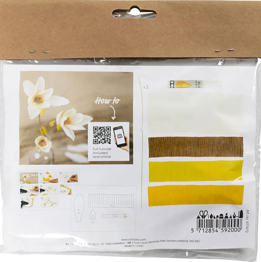 Mini DIY Kit Kräppapper, Magnoliakvist, Stretchbarhet: 180%, 1 förp.