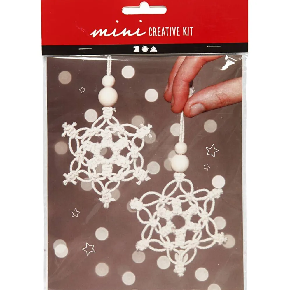 Mini DIY Kit, makramé iskristall/snöflinga, H: 10 cm, 1 förp.