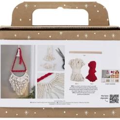Mini DIY Kit Makramé, Jultomte, julröd, råvit, 1 förp.