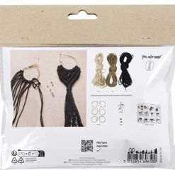 Mini DIY Kit Makramé, Örhängen, svart, olivbrun, sand, 1 förp.