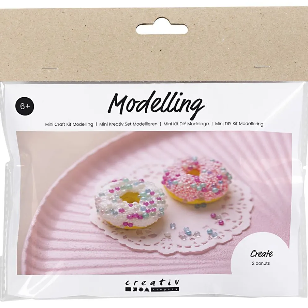 Mini DIY Kit Modellera, Donuts, rosa, turkos, vit, gul, 1 förp.