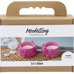 Mini DIY Kit Modellera, Värmeljushållare, rosa, 1 förp.