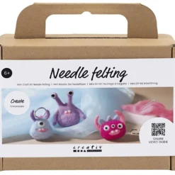 Mini DIY Kit Nålfiltning, Monster, mixade färger, 1 förp.