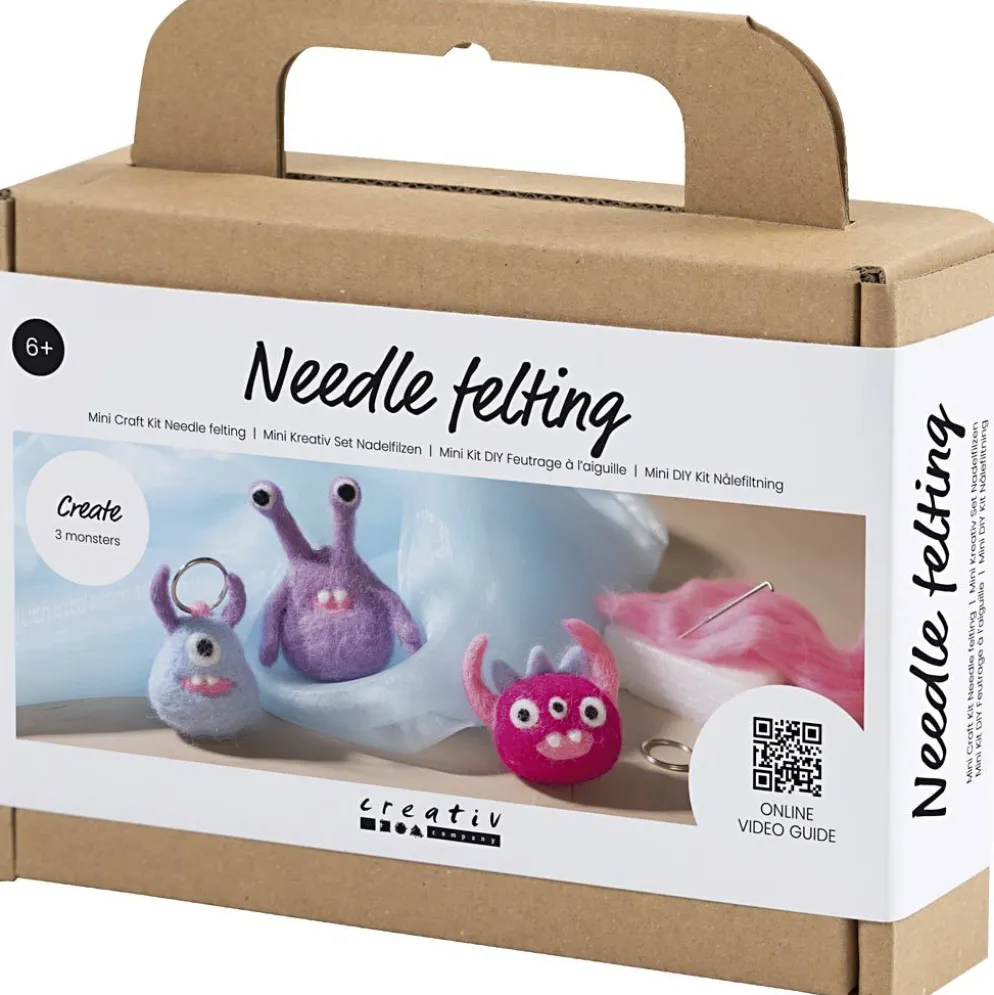 Mini DIY Kit Nålfiltning, Monster, mixade färger, 1 förp.