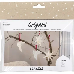Mini DIY Kit Origami, Duvor/stjärnor, mörkröd, råvit, 1 förp.