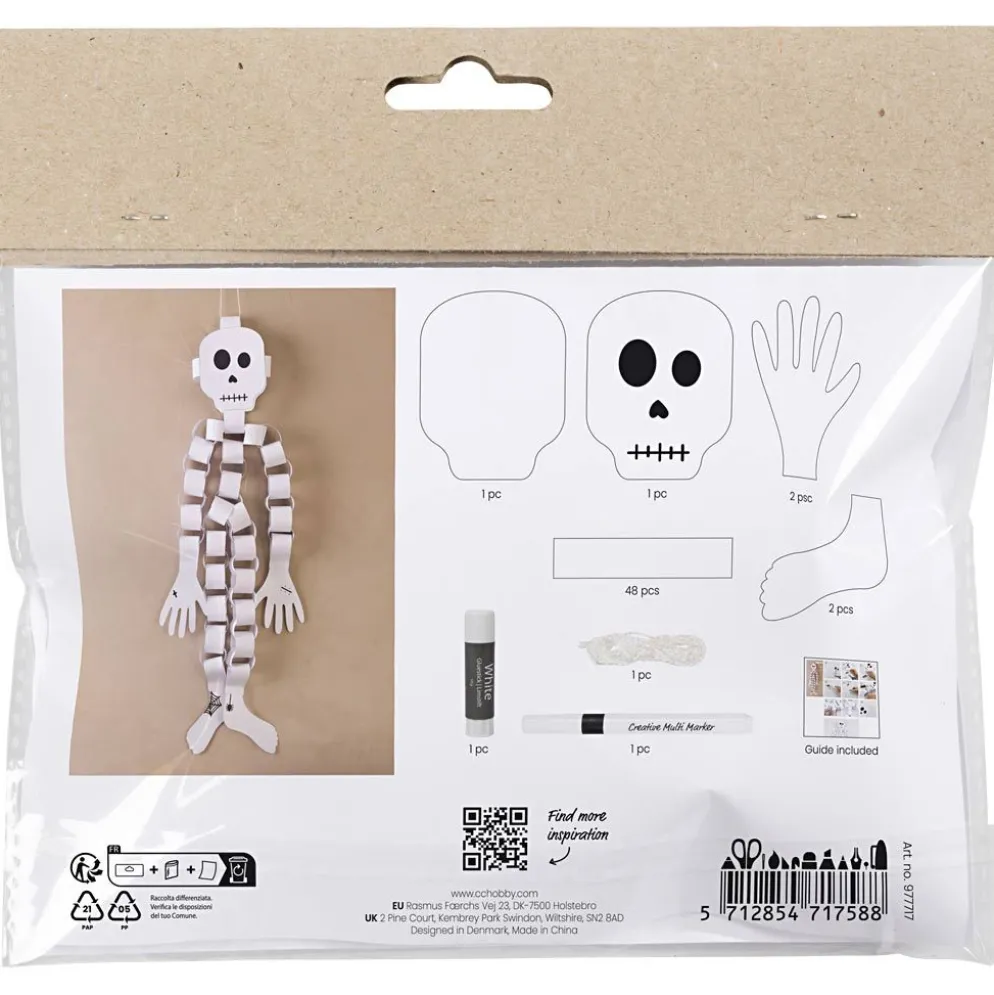 Mini DIY Kit Pappersdekoration, Skelett, svart/vit, 1 förp.