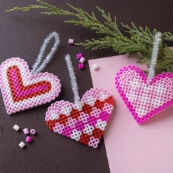 Mini DIY Kit Rörpärlor, Julhjärtan, rosa, ljusrosa, primärröd, vit, 1 förp.