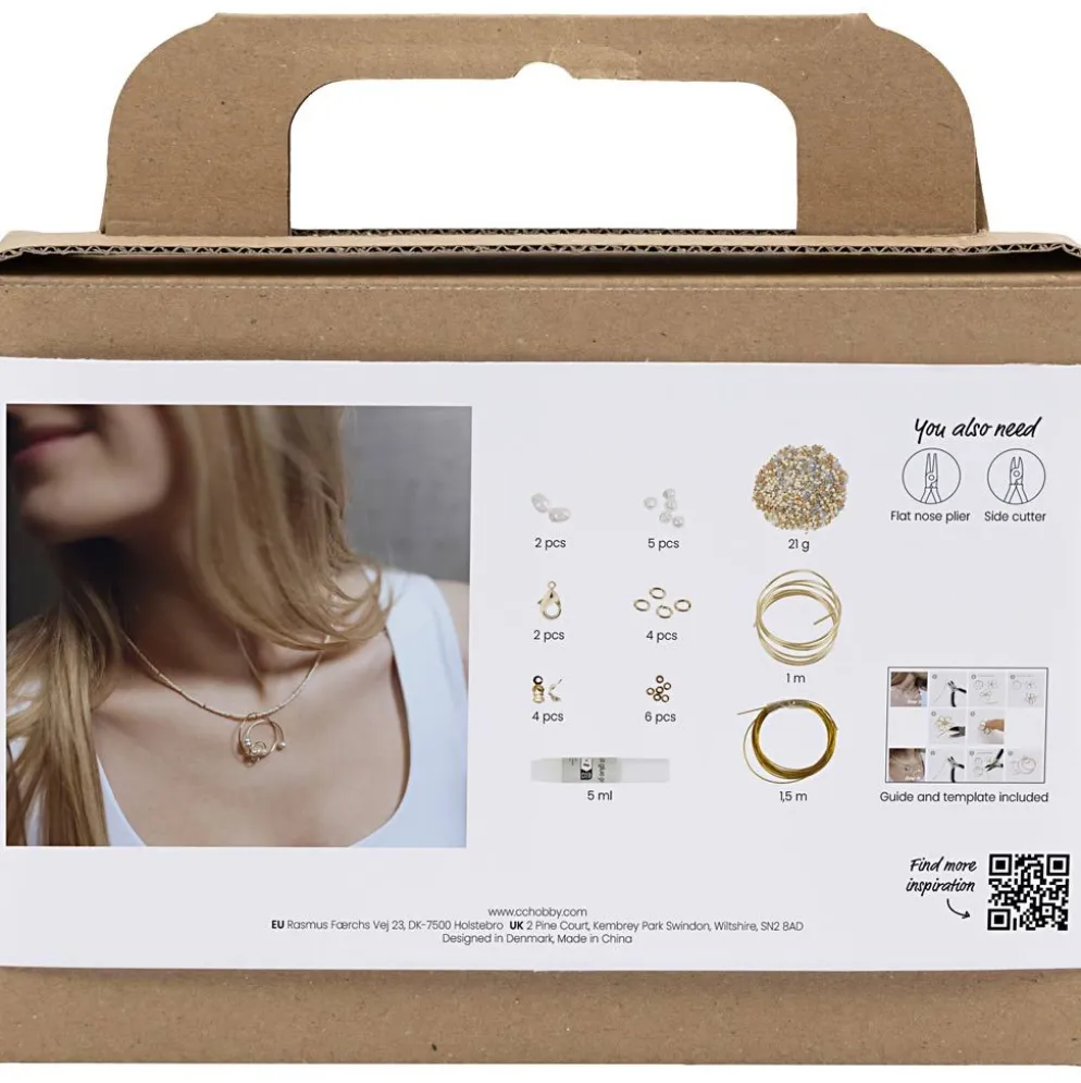 Mini DIY Kit Smycken, Halsband med hängsmycke utav smyckestråd, förgylld, 1 förp.