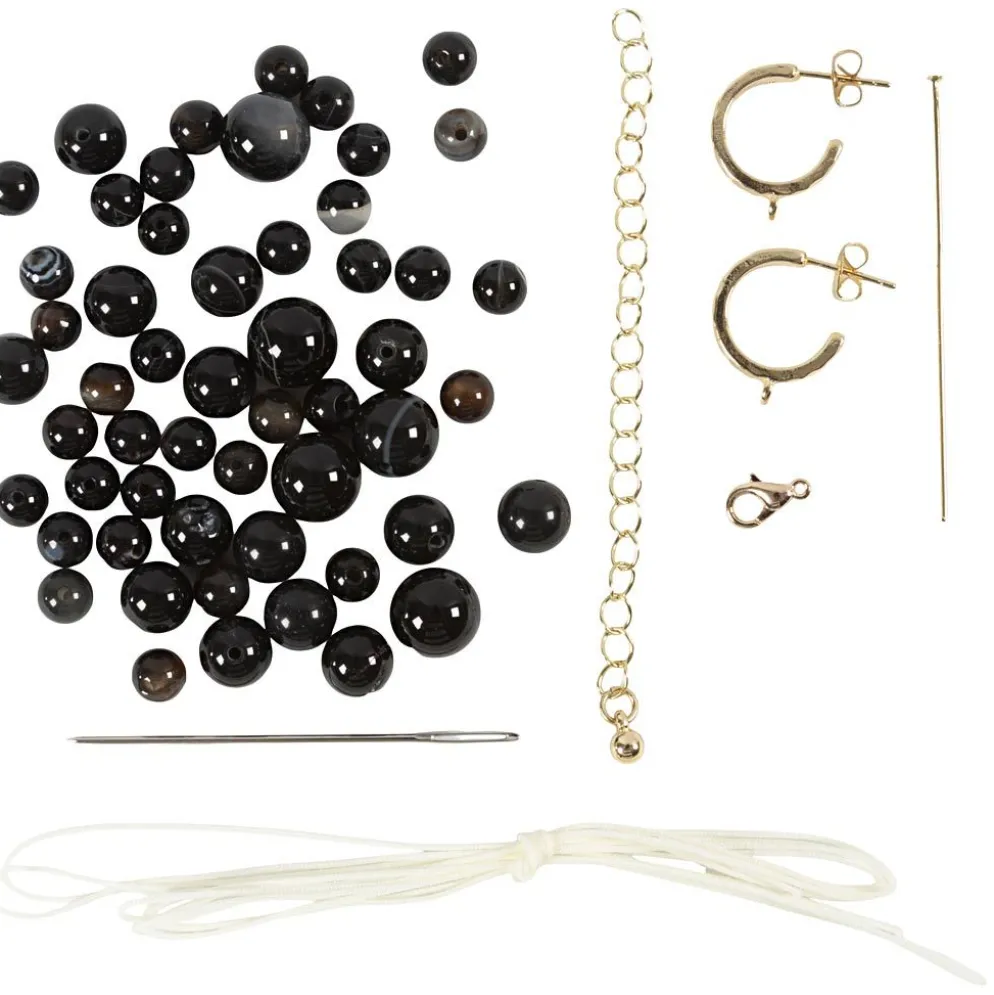 Mini DIY Kit Smycken, Halsband och örhängen, svart, vit, 1 förp.