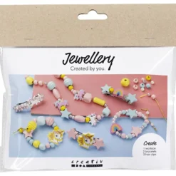 Mini DIY Kit Smycken, Halsband, armband, örhängen, ljusblå, ljusröd, gul, 1 förp.