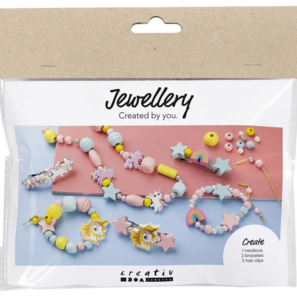 Mini DIY Kit Smycken, Halsband, armband, örhängen, ljusblå, ljusröd, gul, 1 förp.