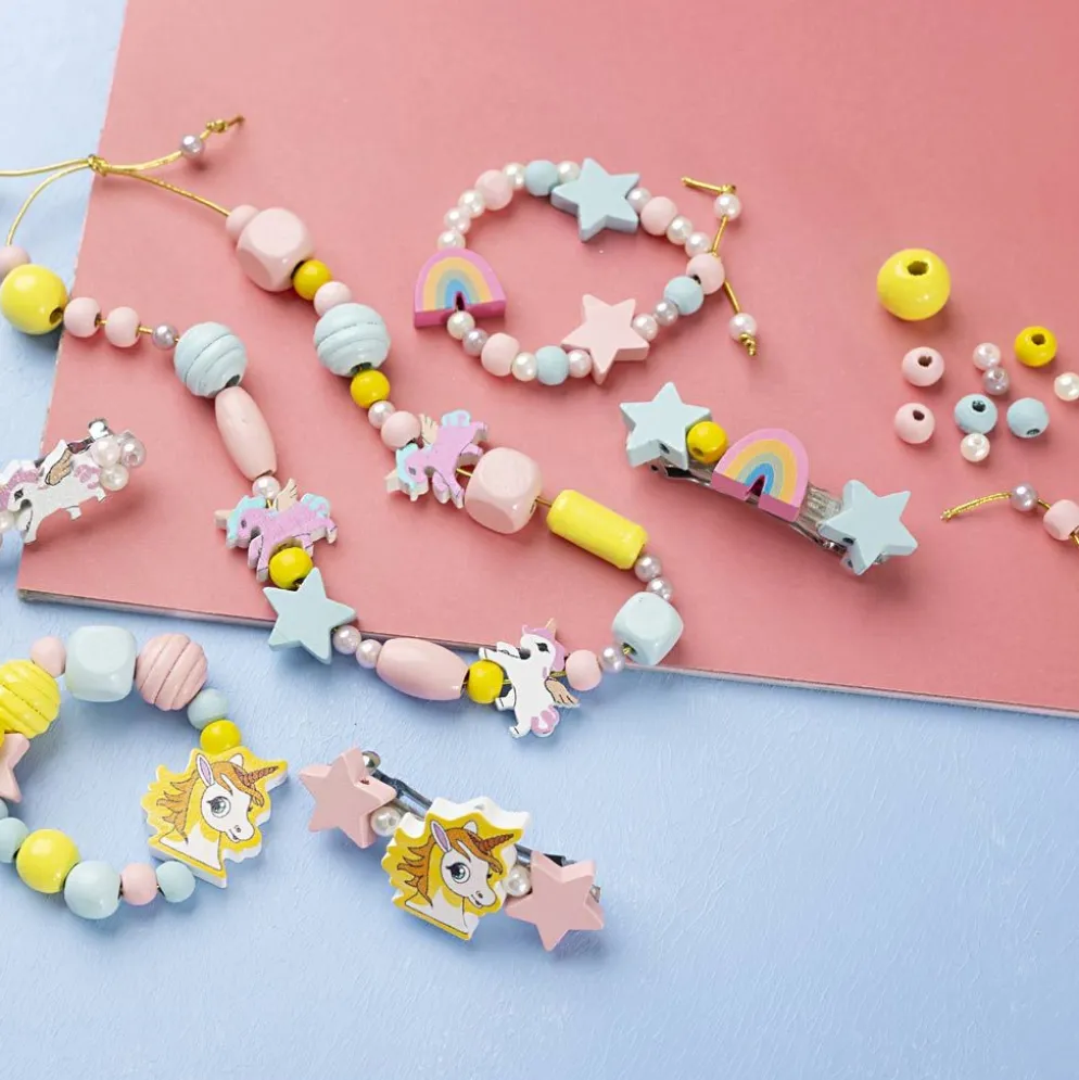 Mini DIY Kit Smycken, Halsband, armband, örhängen, ljusblå, ljusröd, gul, 1 förp.