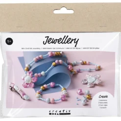 Mini DIY Kit Smycken, Halsband, armband, stift, brosch, blå, ljusblå, pastellrosa, 1 förp.