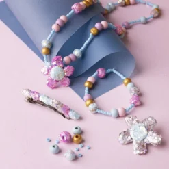 Mini DIY Kit Smycken, Halsband, armband, stift, brosch, blå, ljusblå, pastellrosa, 1 förp.