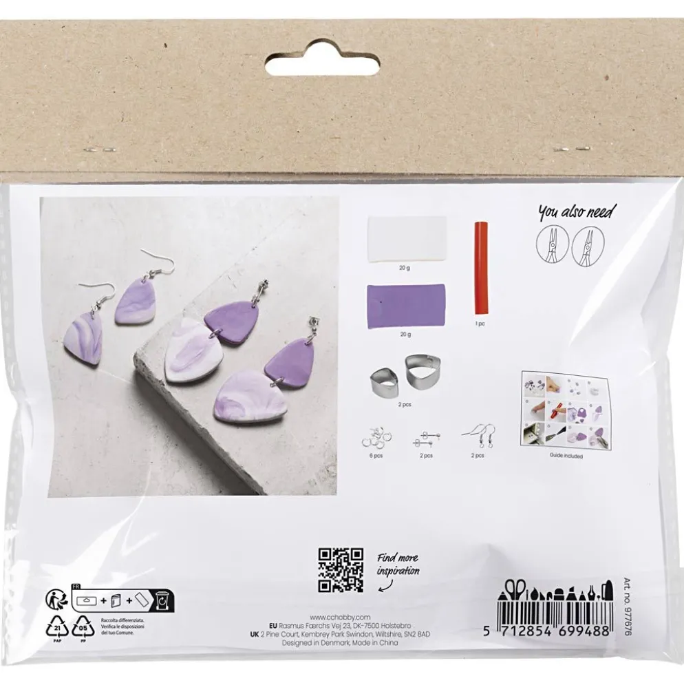 Mini DIY Kit Smycken, Marmorerade örhängen, ljuslila, 1 förp.
