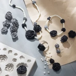 Mini DIY Kit Smycken, Rosor, svart, svart/vit, vit, 1 förp.