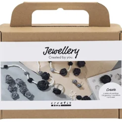 Mini DIY Kit Smycken, Rosor, svart, svart/vit, vit, 1 förp.