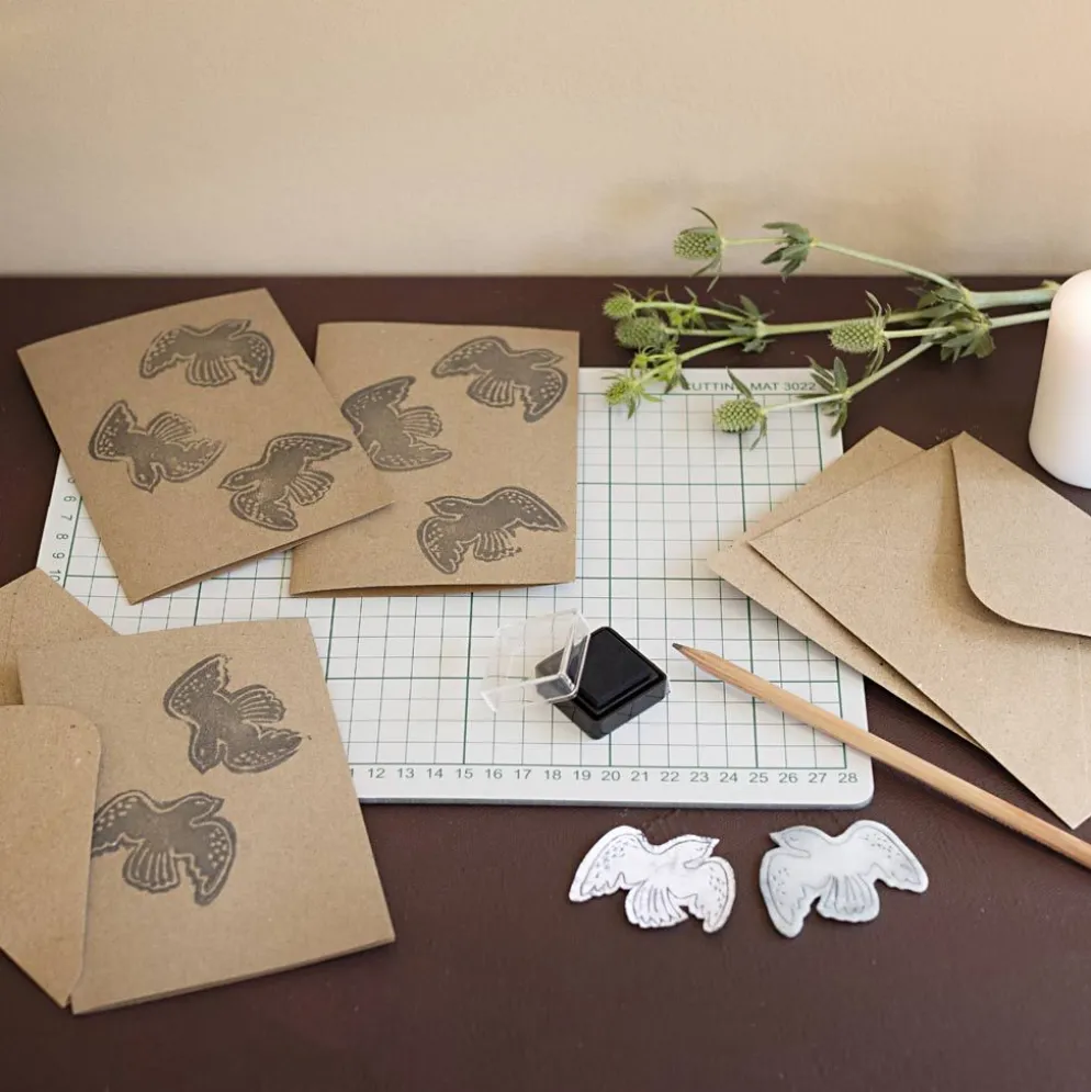 Mini DIY Kit Stämpeltryck, Kort med duvor, beige, 1 förp.