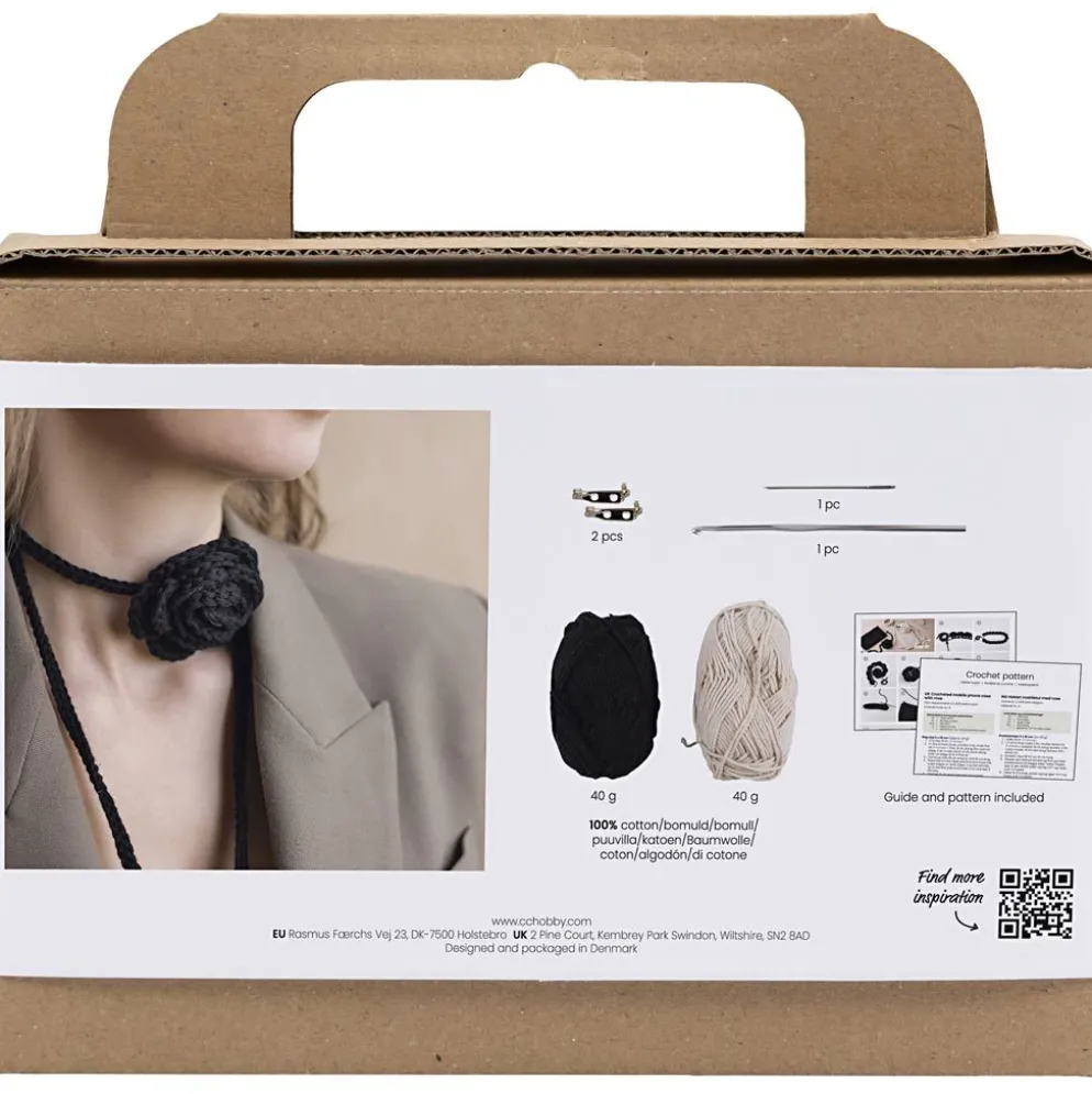 Mini DIY Kit Virkning, Väska med ros, 1 förp.
