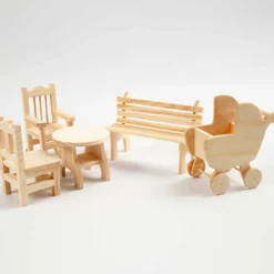 Minimöbler, stol, bänk, gungstol, bord, barnvagn, H: 5,8-10,5 cm, 50 st./ 1 förp.