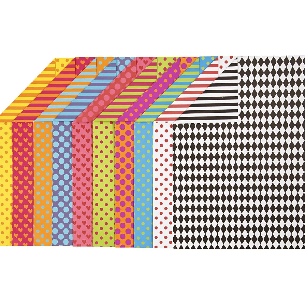 Mönstrad kartong, A4, ark 210x297 mm, 250 g, mixade färger, 200 mix. ark/ 1 förp.