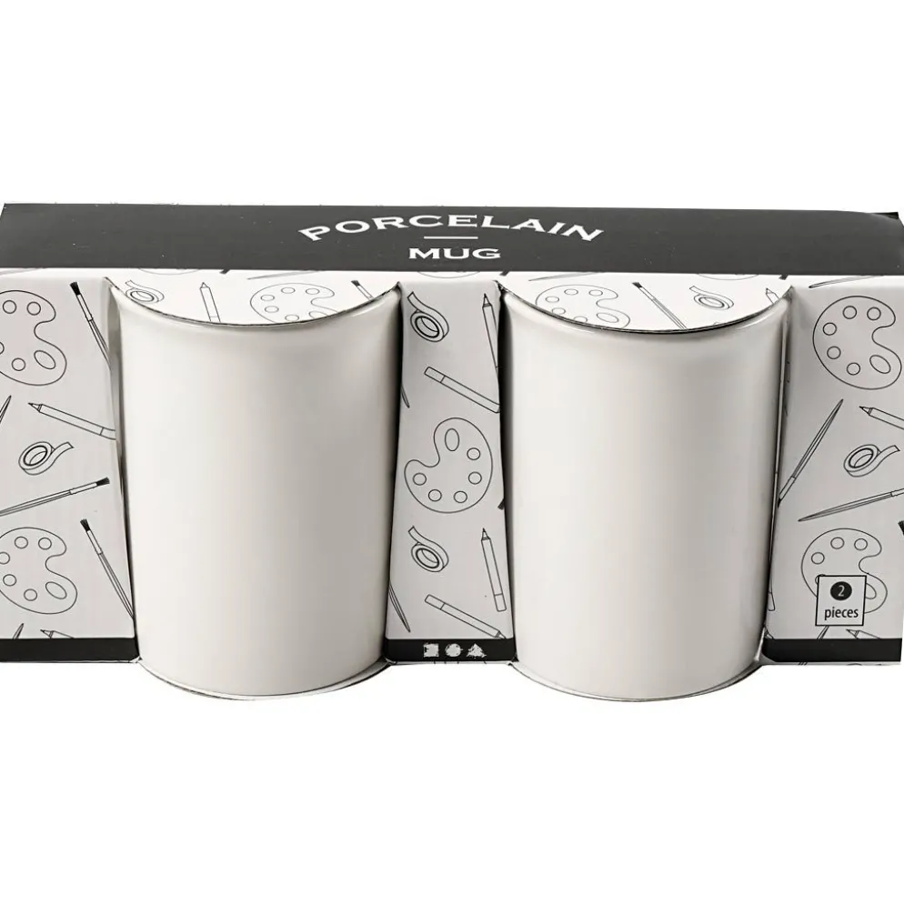 Muggar, H: 10 cm, Dia. 7,4 cm, vit, 2 st./ 1 förp.