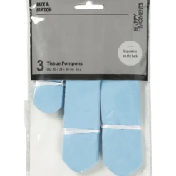 Papperspompomer, Dia. 20+24+30 cm, 16 g, ljusblå, 3 st./ 1 förp.