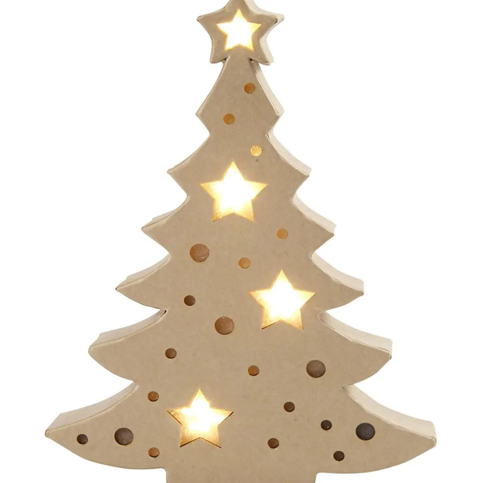 Pappfigur med inbyggt ljus, julgran, H: 27 cm, D: 4 cm, B: 21,5 cm, 1 st.