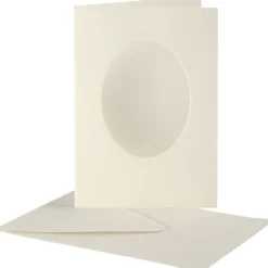 Passepartoutkort med kuvert, oval, kortstl. 10,5x15 cm, kuvertstl. 11,5x16,5 cm, råvit, 10 set/ 1 förp.