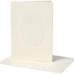 Passepartoutkort med kuvert, oval, kortstl. 10,5x15 cm, kuvertstl. 11,5x16,5 cm, råvit, 10 set/ 1 förp.