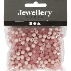 Plastpärlor, Dia. 6 mm, Hålstl. 2 mm, ca. 150 st., rosa, 40 g/ 1 förp.