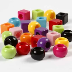 Plastpärlor, stl. 11 mm, Hålstl. 7 mm, ca. 60 st., mixade färger, 75 g, 150 ml/ 1 förp.
