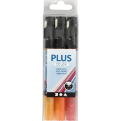 Plus Color Tusch, L: 14,5 cm, spets 1-2 mm, mixade färger, 5,5 ml, 3 st./ 1 förp.