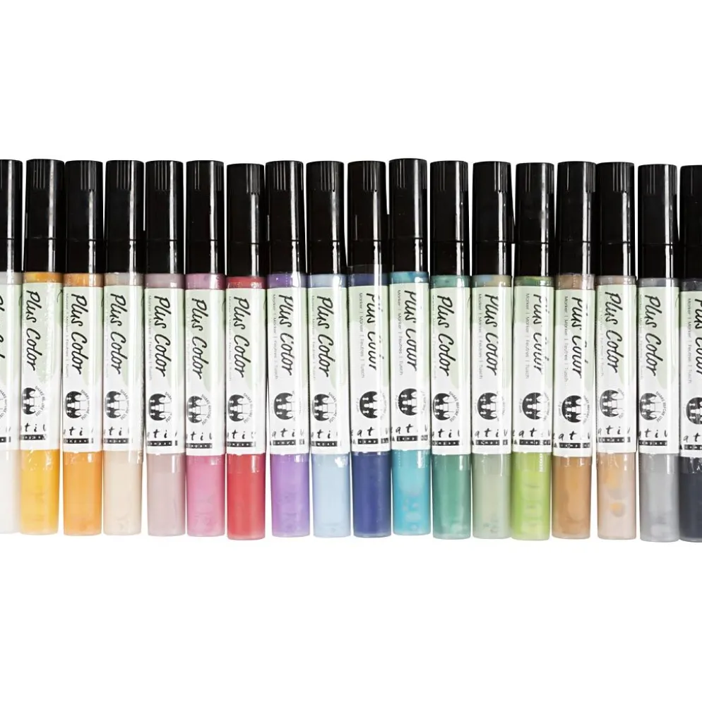 Plus Color Tusch, L: 14,5 cm, spets 1-2 mm, mixade färger, 5,5 ml, 18 st./ 1 förp.